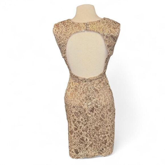 BCBGMAXAZRIA Kaya Dress Gold Sequin Cutout Back Cocktail Party Dress Size 4 NWT - Picture 2 of 8